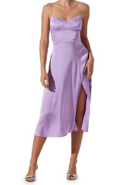 Astr Lilac Satin Slip Dress with Thigh Slit